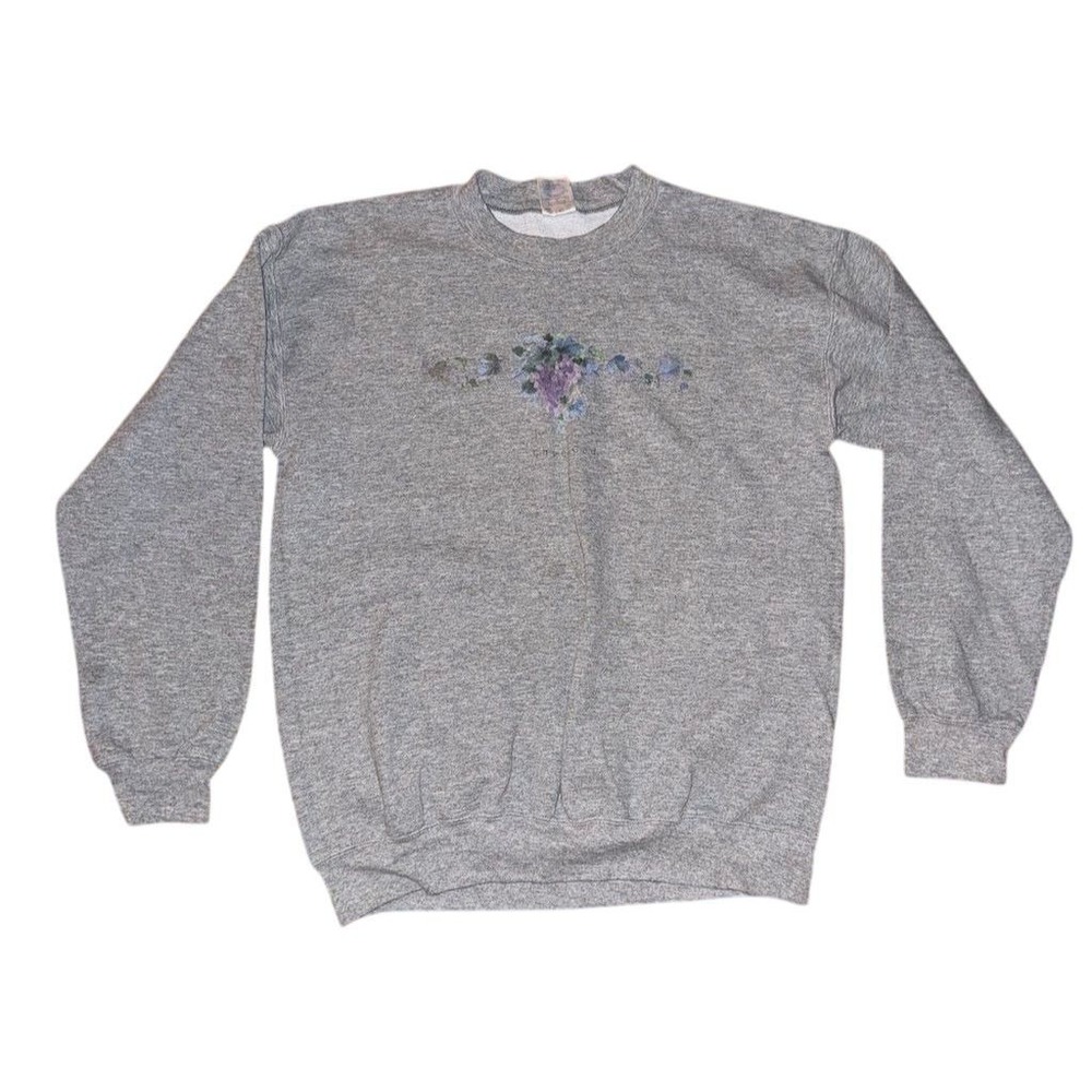 Cape Cod Vtg Gildan Gray Crewneck Sweatshirt M Floral women's coastal‎ grandma
